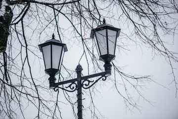 street lamp on blue sky background