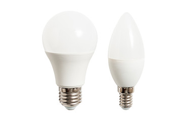 New technology electric LED light bulbs isolated on white background with copy space. White matte...