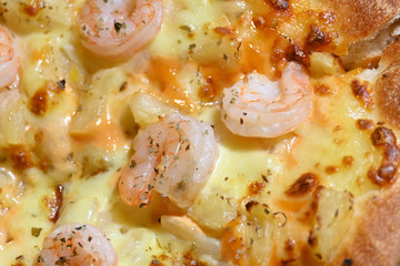 italian pizza cheese with pineapple and shrimp topping sea food