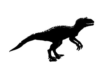 silhouette image black giganotosaurus dinosaur monster in cretaceous period on white background