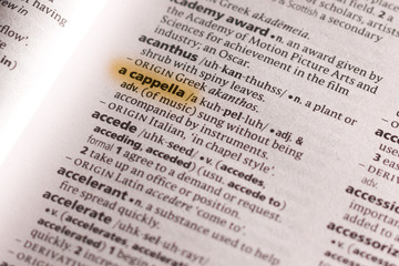 Fototapeta The word or phrase A Cappella in a dictionary. obraz