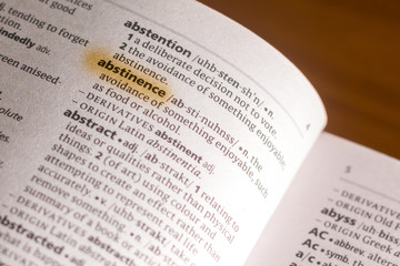 The word or phrase Abstinence in a dictionary.