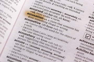 The word or phrase Accusation in a dictionary.