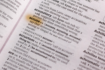 The word or phrase Accuse in a dictionary.