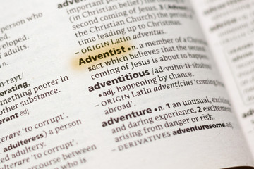 The word or phrase Adventist in a dictionary.