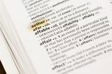 Obraz premium The word or phrase Aether in a dictionary.