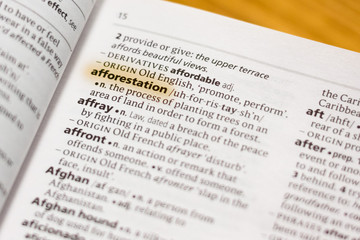 The word or phrase Afforestation in a dictionary.