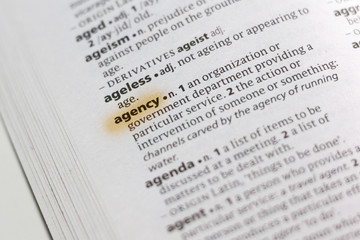 The word or phrase Agency in a dictionary.