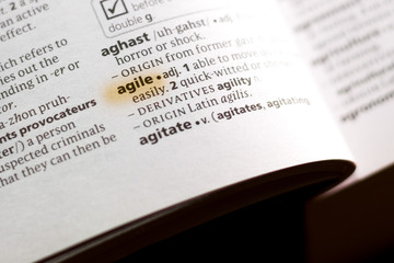 Obraz premium The word or phrase Agile in a dictionary.
