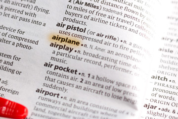 The word or phrase Airplane in a dictionary.