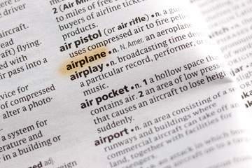 The word or phrase Airplane in a dictionary.