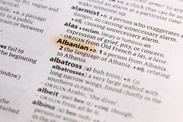 The word or phrase Albanian in a dictionary.