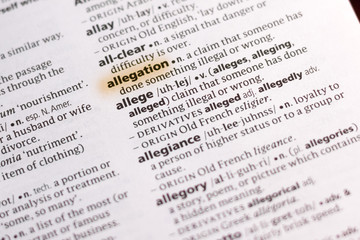 The word or phrase Allegation in a dictionary.