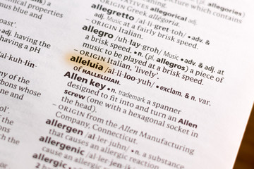 The word or phrase Alleluia in a dictionary.