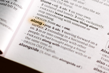 The word or phrase Along in a dictionary.