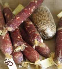 homemade sausage and ham with species