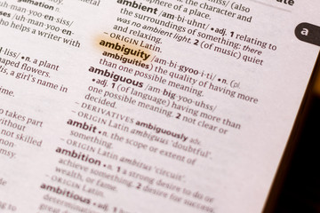 The word or phrase Ambiguity in a dictionary.