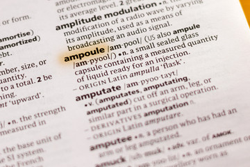 Fototapeta premium The word or phrase Ampoule in a dictionary.