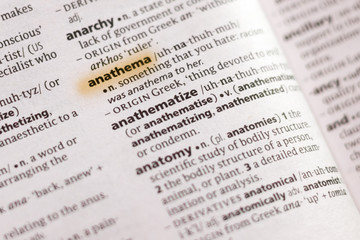 The word or phrase Anathema in a dictionary.