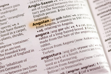 Fototapeta premium The word or phrase Angolan in a dictionary.