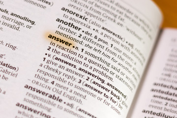 The word or phrase Answer in a dictionary.
