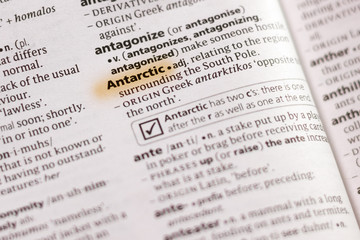 The word or phrase Antarctic in a dictionary.