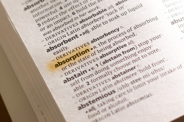 Obraz premium Ivanovsk, Russia - November 19, 2018: The word or phrase Absorption in a dictionary.