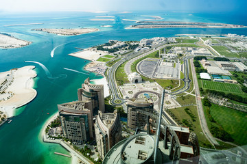 Abu Dhabi, Verenigde Arabische Emiraten, 04 november 2019. etihad uitzicht op Abu Dhabi citi vanaf de etihad-toren