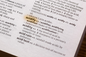 Fototapeta premium Ivanovsk, Russia - November 19, 2018: The word or phrase Acidity in a dictionary.