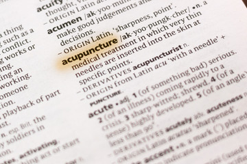 Ivanovsk, Russia - November 19, 2018: The word or phrase Acupuncture in a dictionary.