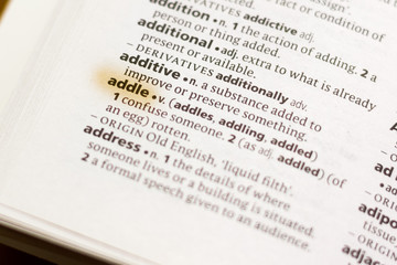 Ivanovsk, Russia - November 19, 2018: The word or phrase Addle in a dictionary.