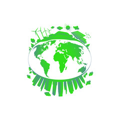Green city concept. Solar and wind power. Green sustainable energy, ecology development environment, sustainable development concept.