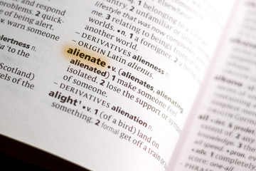 Ivanovsk, Russia - November 19, 2018: The word or phrase Alenate in a dictionary.