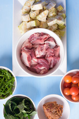 Food ingredients for making Kaeng Khanun-on (Curry Young Jackfruit), Northern Thai local food