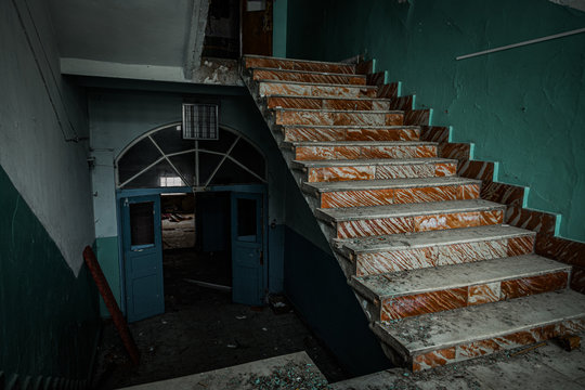 Inside old Orlovka Asylum for the insane in Voronezh Region. Dark creepy abandoned mental hospital