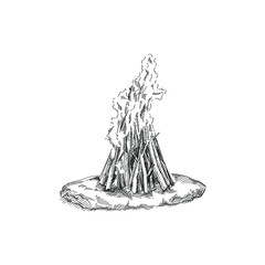 Hand-drawn sketch of a bonfire to celebrate spring holiday Nowruz