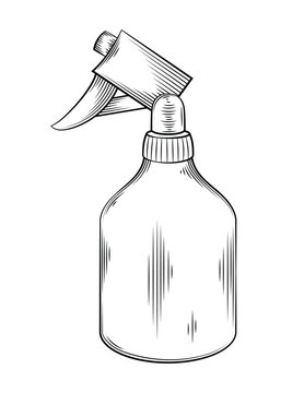 recommend clip art: Vector illustration of garden sprayer gardening tools and utensils isolated on a white background, garden maintenance, landscaping and hobby concept, sketch style, line art.