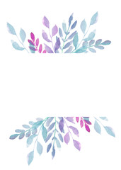 Fototapeta na wymiar Spring banner with branches. Frame with watercolor leaves isolated on a white background. Hand drawn stock illustration. Suitable for invitations, greeting cards.