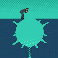 Man next to a deep pit silhouette