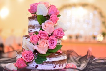 Fashion Wed cake of roses pink rose cake wedding table flower cake 