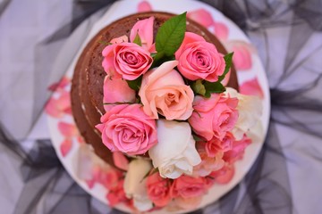 Fashion Wed cake of roses pink rose cake wedding table flower cake