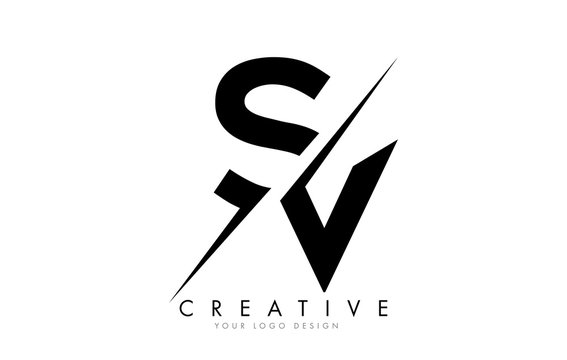 SV S V Letter Logo Design with a Creative Cut.