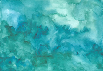 abstract green waves watercolor background hand painting