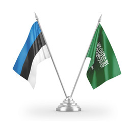 Saudi Arabia and Estonia table flags isolated on white 3D rendering