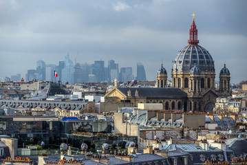 Fototapeta na wymiar Panoramic view to central Paris streets and Hausmann architecture from Galleries Lafayette rooftop