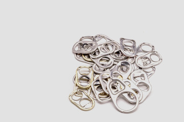 Close up rings pull aluminum of can isolate on white background.
