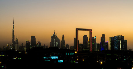 Dubai skyline at sunset