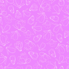 Pink seamless pattern with magnolia flowers. 