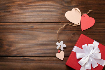 valentines day with hearts on wooden background