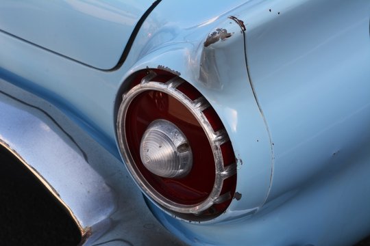 High Angle View Of Blue Vintage Car Headlight